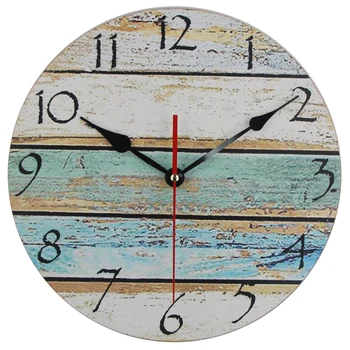 Medinis Sieninis Laikrodis Modernus Dizainas Vandenyno Sieninis Laikrodis Senų Dažų Valdybos Išspausdintas Vaizdas Viduržemio Jūros Regiono Stiliaus Arabiškais Skaitmenimis Sieninis Laikrodis