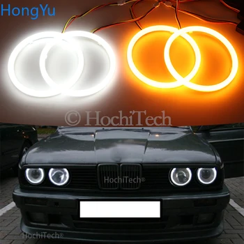 Medvilnė LED Angel Eye Halo Zjeżdżalnia Šviesos Žiedas lempos DRL Balta / Gintaro BMW E30 E32 E34