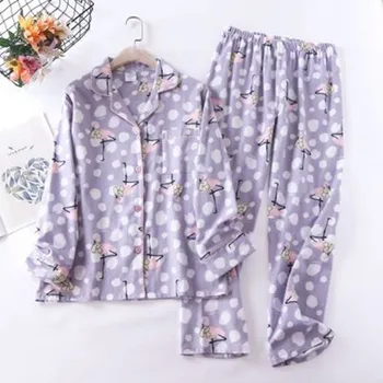 Medvilnės Moterų Pižama Rinkinys Sexy Spausdinti Dot Pyjama Namų Femme Žiemą Šiltas Sleepwear Didelis Dydis 2020 Mados Pjs