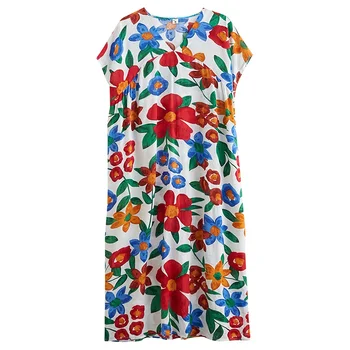 Medvilnės plius dydis derliaus gėlių moterų atsitiktinis palaidų ilgas vasaros paplūdimio suknelė elegantiškas drabužius 2021 ponios suknelės sundress