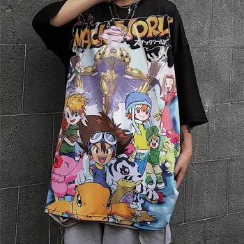 Medvilnės Skaitmeninis Monstras Marškinėlius Streetwear Vyrų Atsitiktinis Digimon T Marškinėliai Vasarą Cartoon Marškinėliai Berniukams Mielas Amino Japonija Marškinėlius Vyras