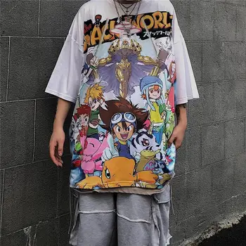 Medvilnės Skaitmeninis Monstras Marškinėlius Streetwear Vyrų Atsitiktinis Digimon T Marškinėliai Vasarą Cartoon Marškinėliai Berniukams Mielas Amino Japonija Marškinėlius Vyras