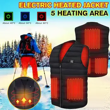 Medvilnės Smart Šildymo Marškinėliai Vyrams Ruduo Žiema USB Infraraudonųjų spindulių Elektriniai Šildymo Vest Vyrų Lauko Lankstus Šiltos Vyriškos Striukės Dydis 5XL