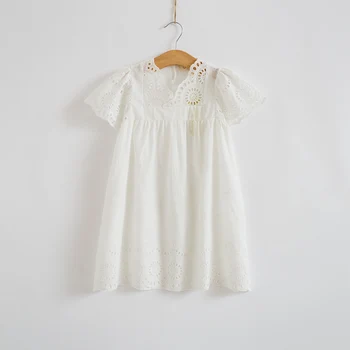 Medvilnės Vaikas Mergina Dress Vaikai 2020 Metų Vasaros Mielas Siuvinėtos Vaikų Drabužių Baltoji Princesė Korėjos Medvilnė Plona Suknelė Amžius 3-10