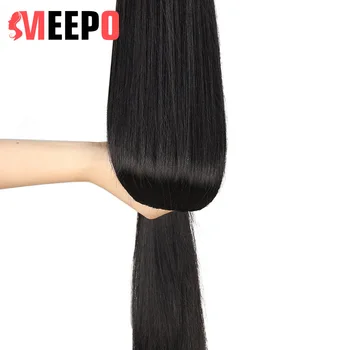 MEEPO 32Inches Ilgi Tiesūs Raišteliu surišti į arklio Plaukų priauginimas Sintetinių Tiesūs plaukai surišti į uodegą Hairpieces