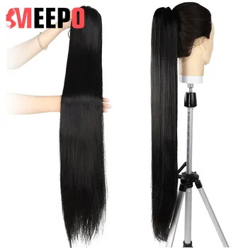 MEEPO 32Inches Ilgi Tiesūs Raišteliu surišti į arklio Plaukų priauginimas Sintetinių Tiesūs plaukai surišti į uodegą Hairpieces