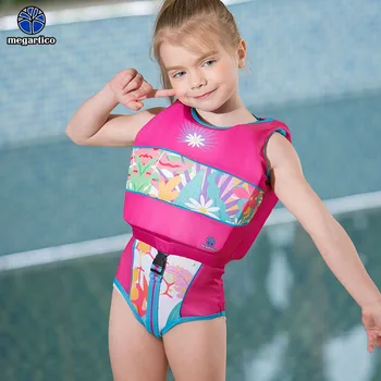 Megartico gelbėjimosi liemenė vaikams plaukti liemenė 2 vienetų komplektas plaukti treneris vaikas gėlių spausdinti mergina Plaukti Vest Plaukti Kostiumas, skirta 2-6 metų