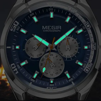 MEGIR 2020 Prabangūs vyriški Žiūrėti Odinis Dirželis Didelis Ciferblatas Kvarciniai Laikrodžiai Relogio Masculino Šviesos Vyrų Laikrodis laikrodis