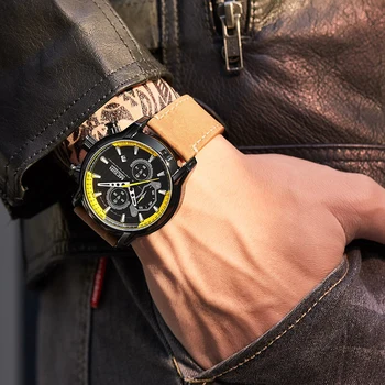 MEGIR Mada Sporto vyriški Laikrodžiai Vandeniui Šviesos Laikrodžius Vyrų Odos Chronograph Kvarcas Armijos Laikrodis Reloj Hombre 2020 m.