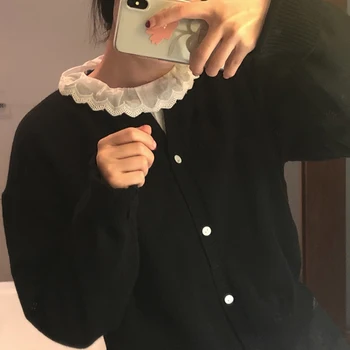 Megztas džemperis Cardigan Moterų 2019 korėjos stiliaus Megztiniai Megztinis Moterims vientisos spalvos šilta Striukė Kailis Rudenį (C6284)