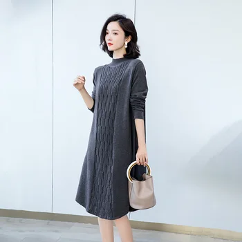 Megztinis moterų megztinis kratinys apranga naują atsitiktinis palaidų han edition storio ilgomis rankovėmis GRAY22
