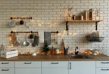Mehofond Linksmų Kalėdų Fotografijos Fone Kalėdų virtuvės Spintoje Flash Apdaila Medžio Fone Foto Studija Fonas