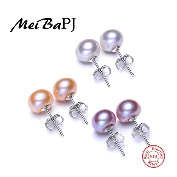 [MeiBaPJ]12mm Didelis nekilnojamojo gėlavandenių perlų auskarai moterims, 925 sterlingas sidabro stud auskarai draugei dovanų dėžutėje