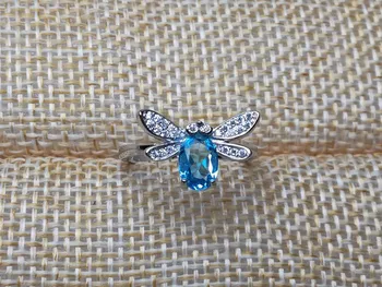 [MeiBaPJ]925 Sterlingas Sidabro Dragonfly Žiedas Inkrustacijos Su Gamtos London Blue Topazas Akmuo Atidaryti Žiedas Moterims