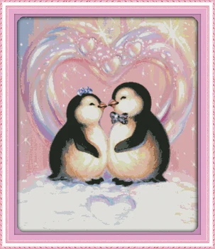 Meilė pingvinai kryželiu rinkinys 14ct 11ct prieš antspaudu drobės kryžiaus susiuvimo gyvūnų siuvinėjimo 