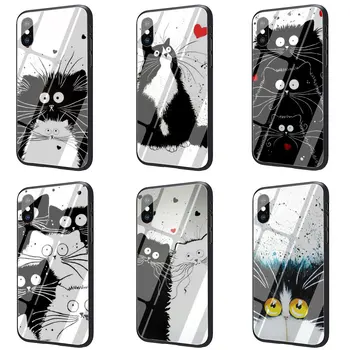 Meno juoda ir balta katė Grūdintas Stiklas Telefono Dangtelį Atveju iPhone, SE 2020 m., 5 5s 6 6s Plius 7 8 Plus X XR XS 11 Pro Max
