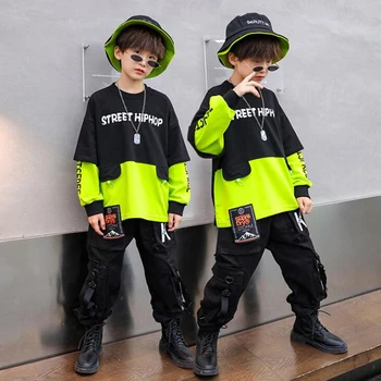 Mergaitės Berniukai Hip-Hop Karnavaliniai Drabužiai Kostiumas Vaikams Palaidinukė Marškinėliai Taktinis Krovinių Kelnės Džiazo Šokiai Street dėvėti Drabužiai