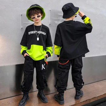 Mergaitės Berniukai Hip-Hop Karnavaliniai Drabužiai Kostiumas Vaikams Palaidinukė Marškinėliai Taktinis Krovinių Kelnės Džiazo Šokiai Street dėvėti Drabužiai