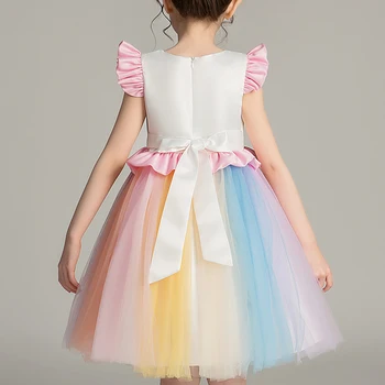 Mergaičių Dress Kostiumai Vestuves Drabužių Vienaragis Princesė Vasaros Mergaitės Žiedlapis Rankovėmis Suknelė Vaikų Multi Saldus Suknelė 2992