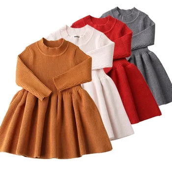 Mergaičių Megzti Suknelę 2020 m. rudens-žiemos Drabužių Grotelės Vaikams, Vaikiška kūdikių suknelė mergaitėms princesė Medvilnės šiltas Kalėdų Suknelės