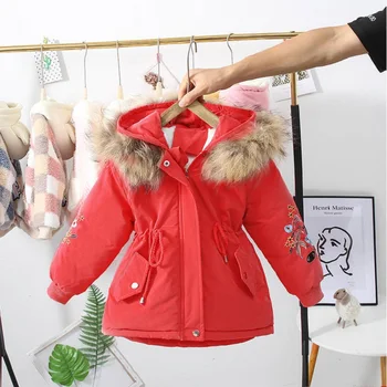 Mergaičių žiemos ilgos rankovės medvilnė paminkštinimas drabužius 2020 nauja vaikų Pliušinis sutirštės, siuvinėta medvilnė drabužiai, paltai ir striukės