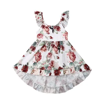 Mergina Drabužius Mergina Dress Vasaros Bamblys Vaikas Baby Girl Gėlių Spausdinti Drabužiai Be Rankovių Princesė Dress Sundress