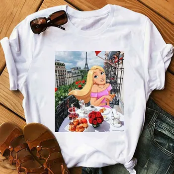 Mergina Trumpas Rankovės Modernaus Dizaino T-Shirt Moterų Harajuku Ulzzang Drabužius Moterų Princesė Modelis Atspausdintas Mados Marškinėlius