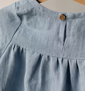 Merginos apvalios kaklo vientisos spalvos klostuotas medvilnės ir lino suknelė 2020 metų vasaros naują korėjos prarasti trumpas rankovėmis vaikų suknelė TZ31