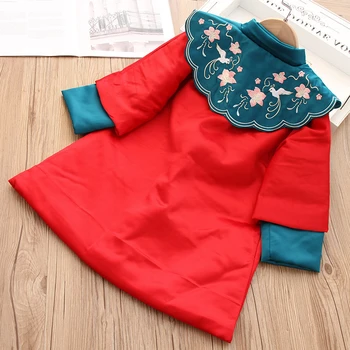 Merginos Hanfu medvilnės kamšalu striukė Kinų stiliaus rudens ir žiemos drabužių Naujųjų Metų drabužių vaikams, Tango kostiumas