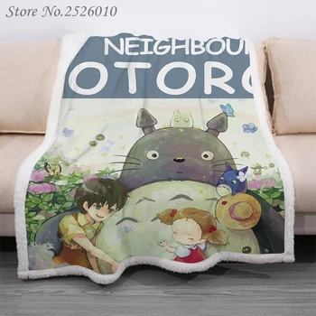 Mesti antklodę Anime Totoro 3D Aksomo Pliušinis Antklodė Lovatiesė Vaikams Mergaitėms Sherpa Sofos Antklodė Antklodė Padengti Kelionės 04