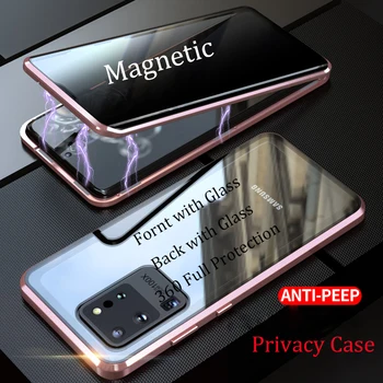 Metalo Magnetinių Grūdintas Stiklas Privatumo Telefono dėklas, skirtas Samsung Galaxy Note, 20 Ultra S20 Ultra S20 Plius Magnetas Apsauginis Dangtelis