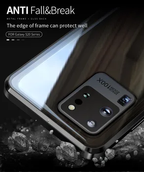 Metalo Magnetinių Grūdintas Stiklas Privatumo Telefono dėklas, skirtas Samsung Galaxy Note, 20 Ultra S20 Ultra S20 Plius Magnetas Apsauginis Dangtelis