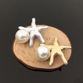 Metalo žvaigždė shell Perlų Mygtuką plaukų clips Rankų darbo, Aišku, Lieti perlų Mygtukai Flatback