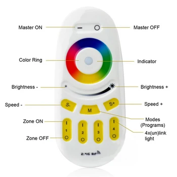 Mi šviesos Belaidis 2.4 G, 4-Zona, RGB Touch signalas nuotolinio valdymo pulto led juostelės,RF Wifi pritemdomi Valdiklis rgb valdiklis