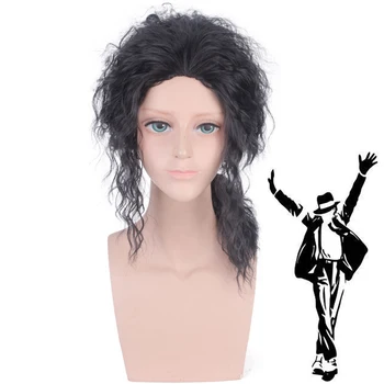 Michael Jackson Juodas Garbanotas Perukas Cosplay Kostiumas Vyrams, Moterims, Karščiui Atsparių Sintetinių Plaukų Helovinas Šaliai Vaidmuo Žaisti Perukai