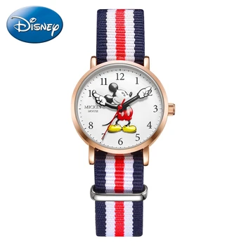 Mickey Mouse Vaikų Mėlyna Raudona Nailono Ir Odos Juosta Japonijos Kvarco Vandeniui Laikrodžiai Disney Laikrodis, Vaikams, Dovanų Dėžutėje Laikrodis Valandą