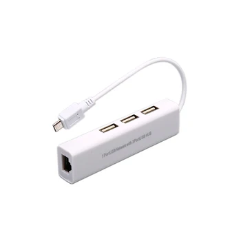 Micro USB Tinklo LAN Ethernet RJ45 Adapteris su 3 Port USB 2.0 HUB Adapteris, Skirtas PC 