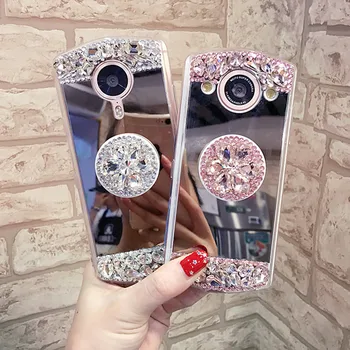 Mielas Krištolo ir Deimantų Turėti Stovi Veidrodis Telefono dėklas Skirtas iPhone 11 12 Mini Pro Max 