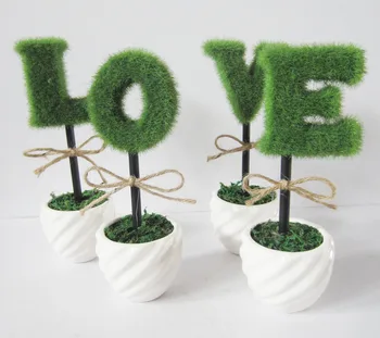 Mielas Meilės Modeliavimas vazoninių augalų, Flocking Žalia mini Žolės virvę, dekoratyviniai augalai, su baltos Keramikos puodai/vaza 4pcs/set