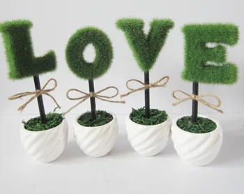 Mielas Meilės Modeliavimas vazoninių augalų, Flocking Žalia mini Žolės virvę, dekoratyviniai augalai, su baltos Keramikos puodai/vaza 4pcs/set
