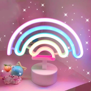 Mielas Naktį Rainbow Šviesos Neonas Pasirašyti 3*AA Baterijos namams Decora, LED Neon Lempos Mergaitėms Vaiką Kūdikio Miegamojo lempa Dropshipping