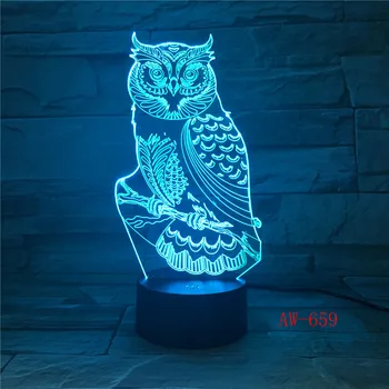 Mielas Pelėda Šviesos 3D LED Gyvūnų Naktį Šviesos RGBW Permainingi Lempa, Vaikas, Vaikai, Kūdikis, Minkšta Šviesos Miegamojo Puošmena Dropshipping AW-659