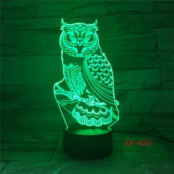 Mielas Pelėda Šviesos 3D LED Gyvūnų Naktį Šviesos RGBW Permainingi Lempa, Vaikas, Vaikai, Kūdikis, Minkšta Šviesos Miegamojo Puošmena Dropshipping AW-659