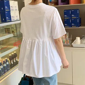 Mielas Vaiskiai Balta Vasaros Palaidinė Marškinėliai Janpan Korėjos 2020 M. Aukštos Juosmens Plisuotos Viršūnes Laisvo Stiliaus Femme Marškinėliai Palaidinė Kasdien Minimalistinio