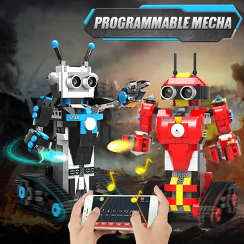 Miestas Techninės APP RC Programuojami Mecha Robotas Blokai Kūrėjas Elektros, Nuotolinio Valdymo Balsu Robotas Plytų Žaislai Vaikams