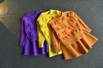 Mihkalev Vaikų Mergaičių 2020 M. Rudens-Žiemos Drabužių Nustatyti Megztinis +Sijonas Baby Girl Mezgimo Drabužių Rinkiniai Vaikams 2pieces Apranga Tracksuit