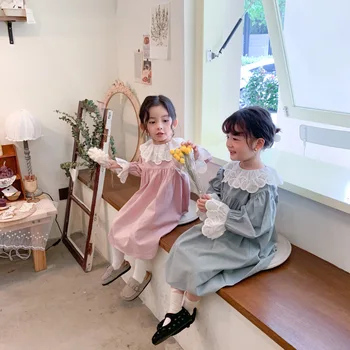 MILANCEL 2021 m. Pavasario Mergaitės Nėrinių Apykaklę Princesė Dress korėjos Stiliaus Drabužiai Vaikams
