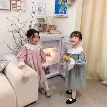 MILANCEL 2021 m. Pavasario Mergaitės Nėrinių Apykaklę Princesė Dress korėjos Stiliaus Drabužiai Vaikams
