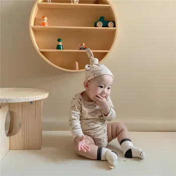 MILANCEL kūdikių drabužiai dinozaurų spausdinti baby vienas gabalas su skrybėlę medvilnės baby bodysuits pavasario bamblys drabužiai