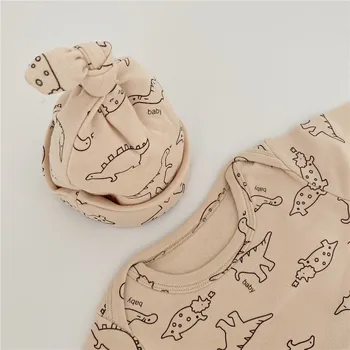 MILANCEL kūdikių drabužiai dinozaurų spausdinti baby vienas gabalas su skrybėlę medvilnės baby bodysuits pavasario bamblys drabužiai